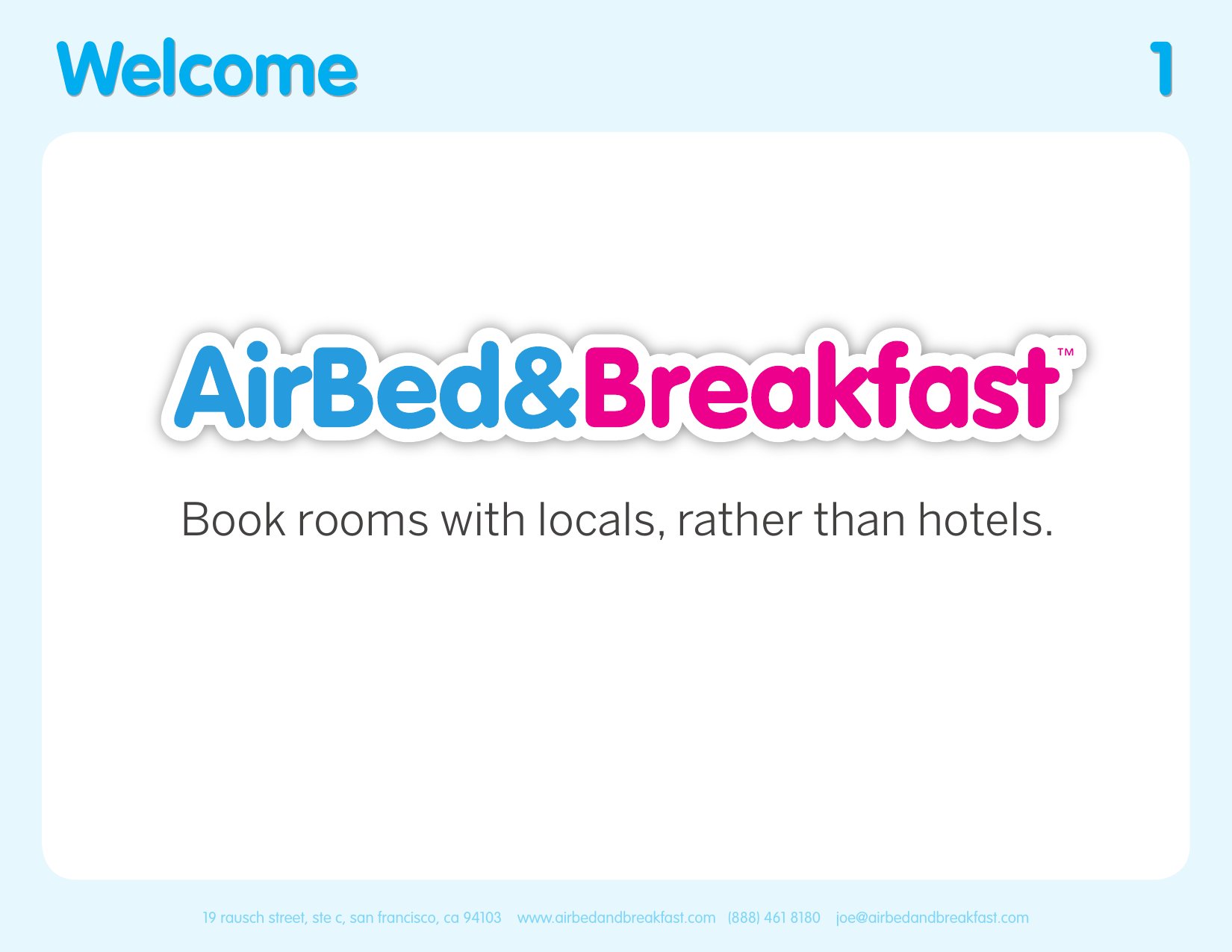 Original Airbnb cover, 2008 — cyan-and-magenta logotype on baby-blue ground