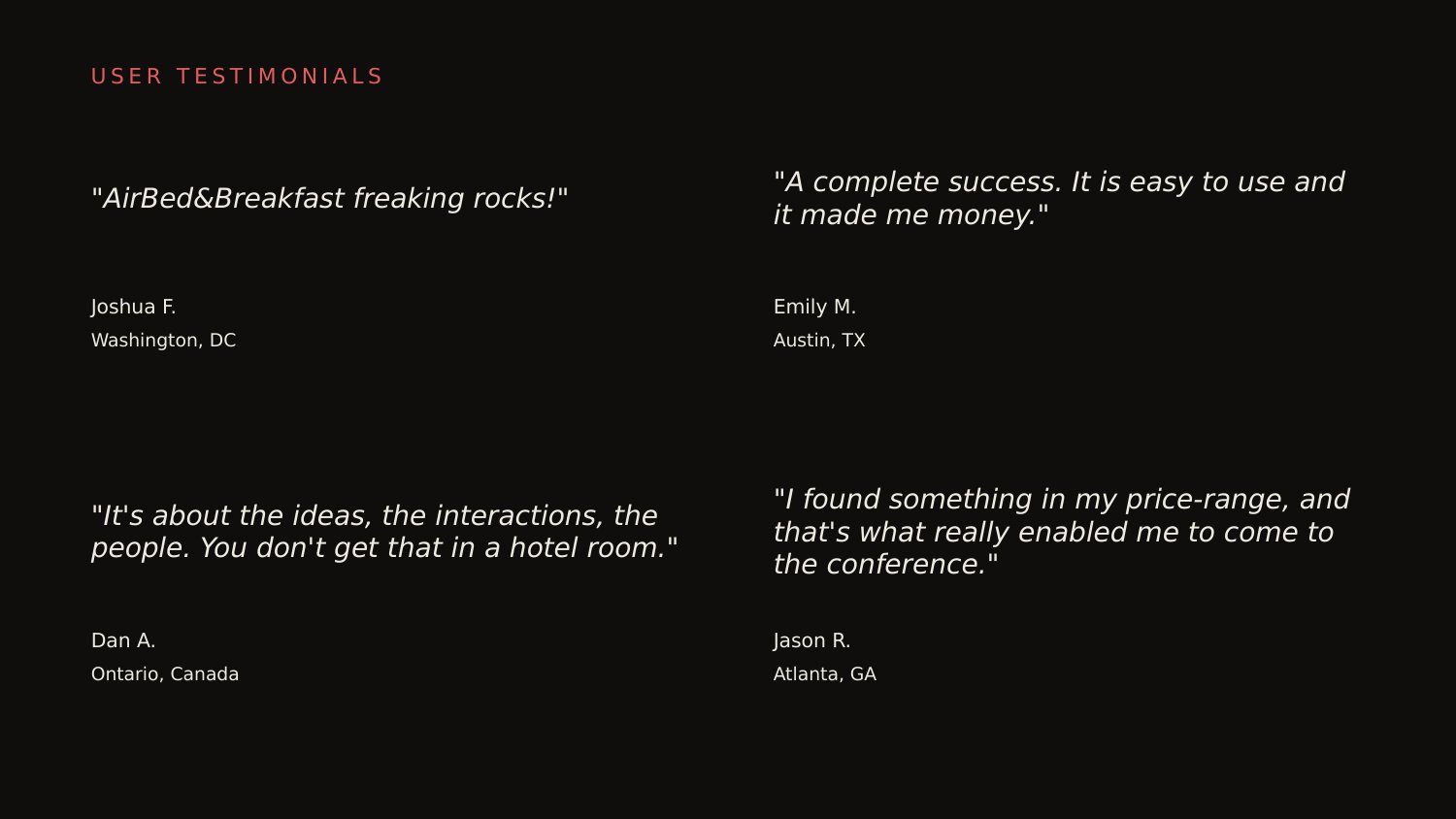 Slide 13 — User testimonials, restaged 2026