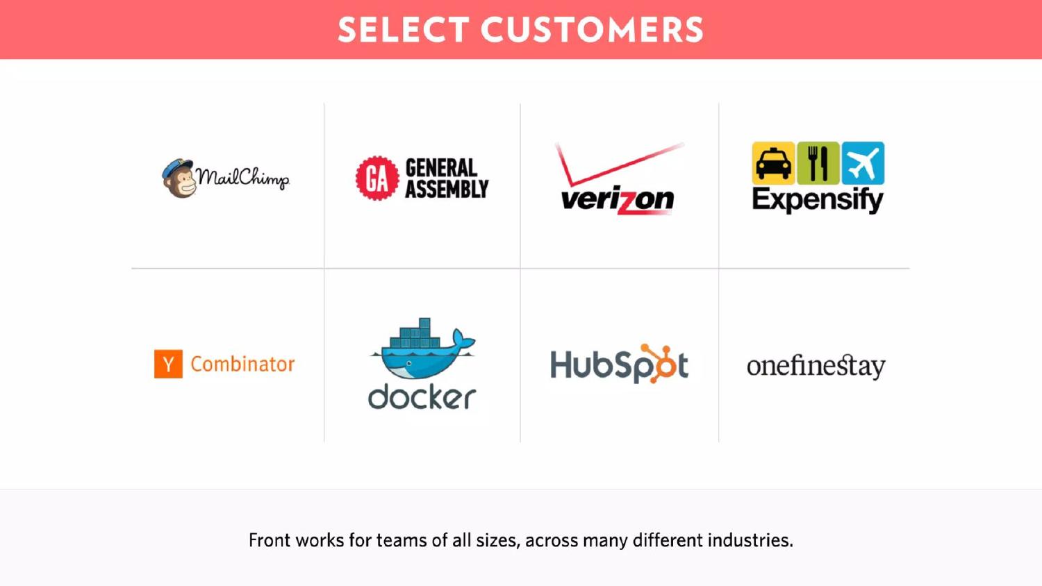 Original customer logos slide — eight logos each in native brand color